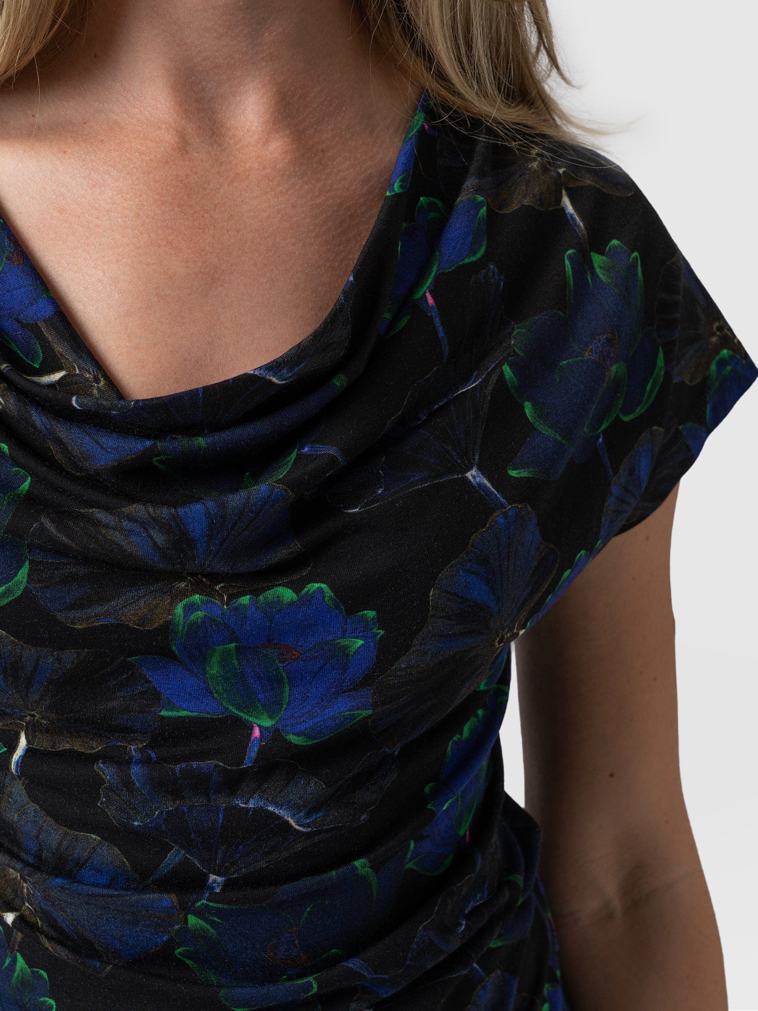 Cowl Neck Tee Blue Flora - Women's T-Shirts | Saint + Sofia® USA